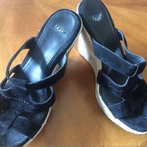 UGG Black Suede Wedge Sandals